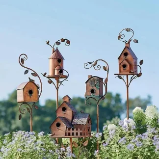 Pole Tiny House Bird Feeder